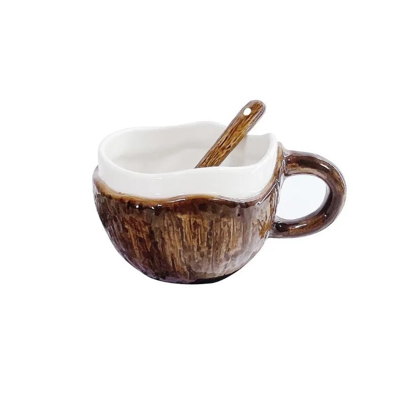 Ins Style Creativity Coconut Coffee Mug with Spoon Retro Hand Pinched Irregular Ceramic Mark Coffee Cup Oat Breakfast Water Cup - Julia M LifeStyles