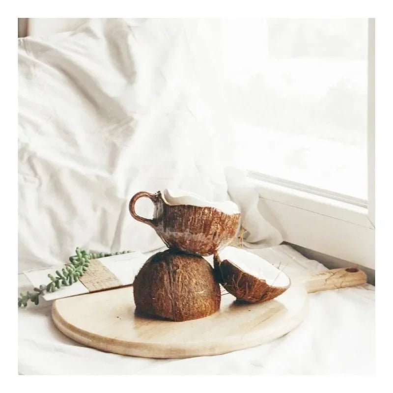 Ins Style Creativity Coconut Coffee Mug with Spoon Retro Hand Pinched Irregular Ceramic Mark Coffee Cup Oat Breakfast Water Cup - Julia M LifeStyles