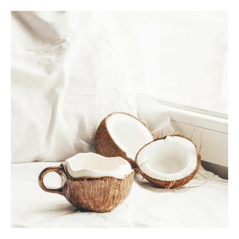 Ins Style Creativity Coconut Coffee Mug with Spoon Retro Hand Pinched Irregular Ceramic Mark Coffee Cup Oat Breakfast Water Cup - Julia M LifeStyles