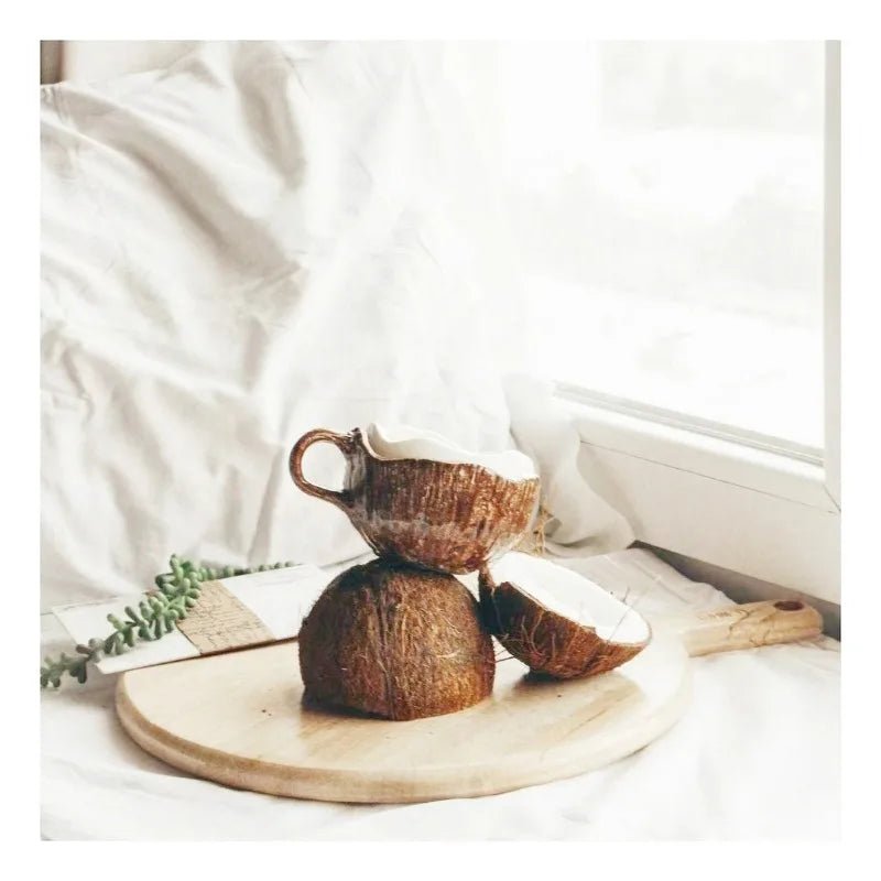 Ins Style Creativity Coconut Coffee Mug with Spoon Retro Hand Pinched Irregular Ceramic Mark Coffee Cup Oat Breakfast Water Cup - Julia M LifeStyles