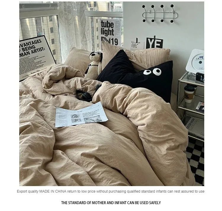 Ins washed cotton solid color four-piece suit can sleep naked in student dormitory 4 three-piece quilt cover - Julia M LifeStyles