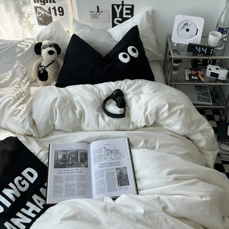 Ins washed cotton solid color four-piece suit can sleep naked in student dormitory 4 three-piece quilt cover - Julia M LifeStyles