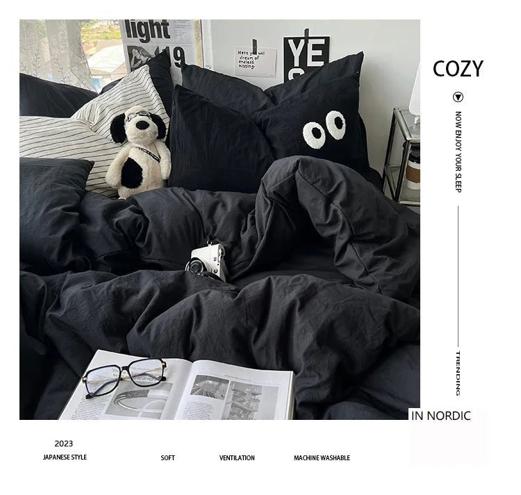 Ins washed cotton solid color four - piece suit can sleep naked in student dormitory 4 three - piece quilt cover - Julia M LifeStyles