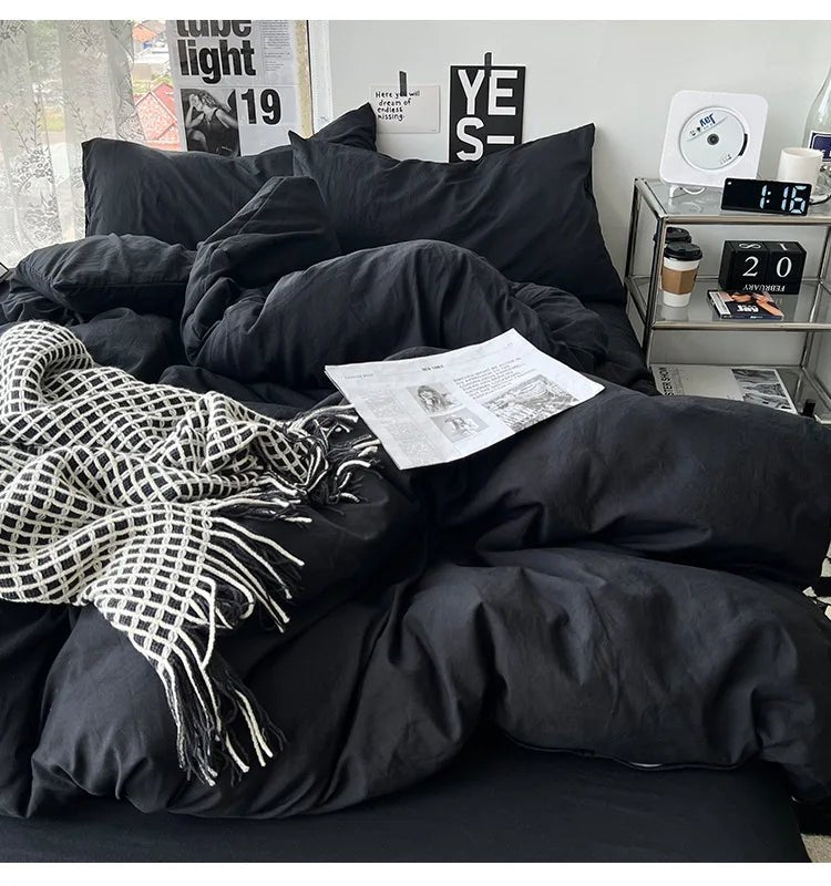 Ins washed cotton solid color four - piece suit can sleep naked in student dormitory 4 three - piece quilt cover - Julia M LifeStyles