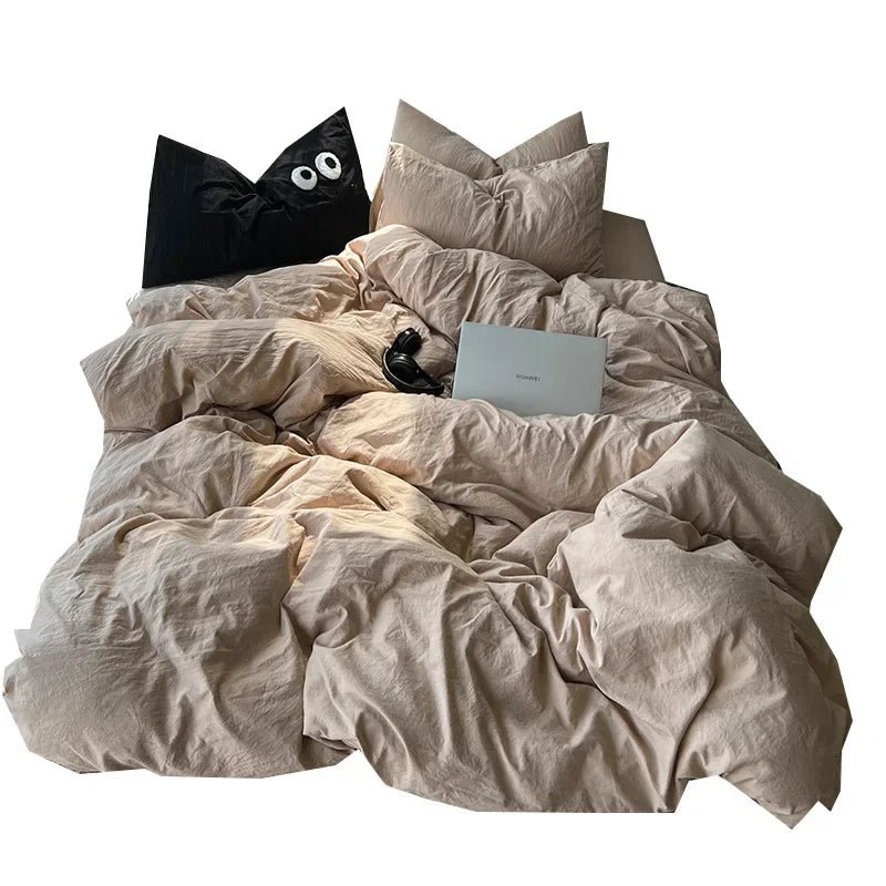 Ins washed cotton solid color four-piece suit can sleep naked in student dormitory 4 three-piece quilt cover - Julia M LifeStyles