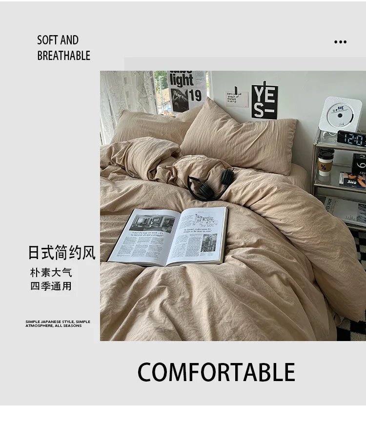 Ins washed cotton solid color four-piece suit can sleep naked in student dormitory 4 three-piece quilt cover - Julia M LifeStyles