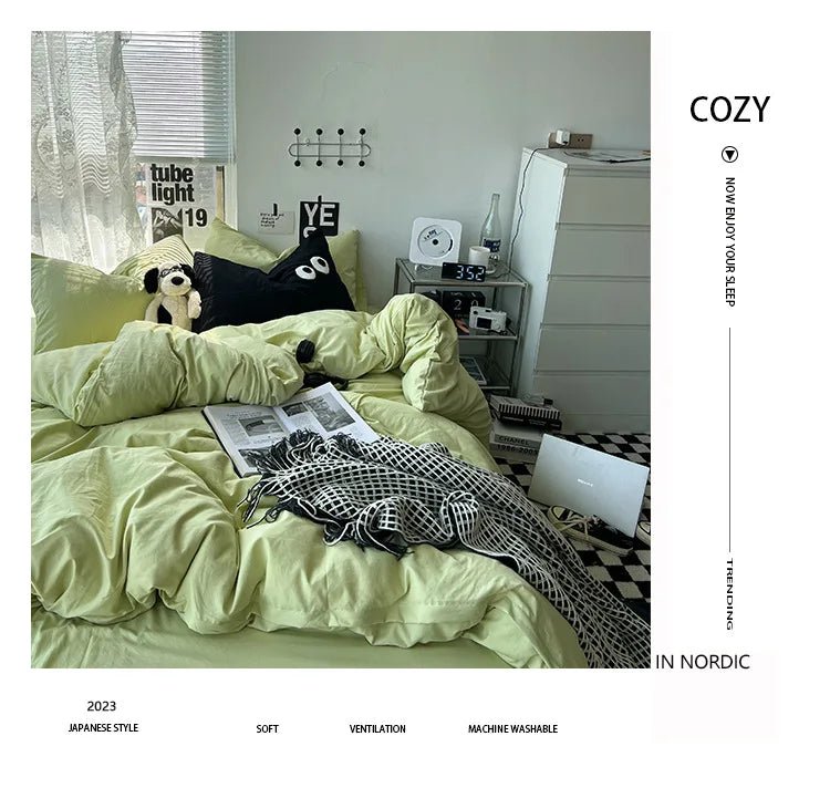 Ins washed cotton solid color four - piece suit can sleep naked in student dormitory 4 three - piece quilt cover - Julia M LifeStyles