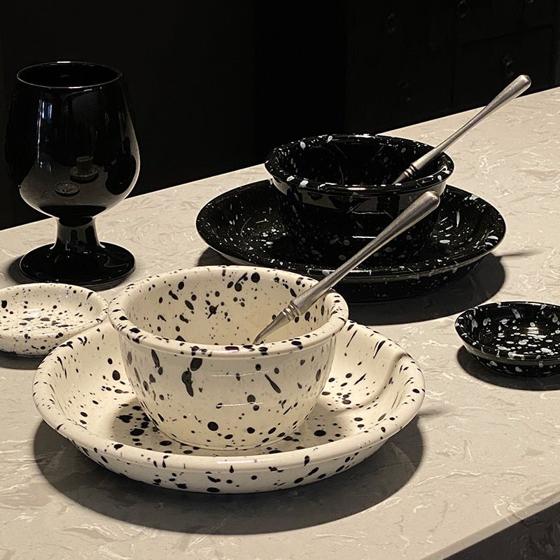 Japanese Style Retro Black White Spotted Ceramic Tableware Set - Julia M LifeStyles