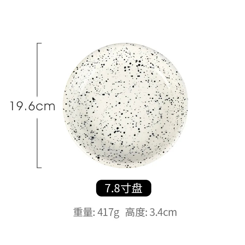 Japanese Style Ins Retro Irregular Black White Spotted Tableware High Aesthetic Value Ceramic Bowls Plates Sets Household Use - Julia M LifeStyles