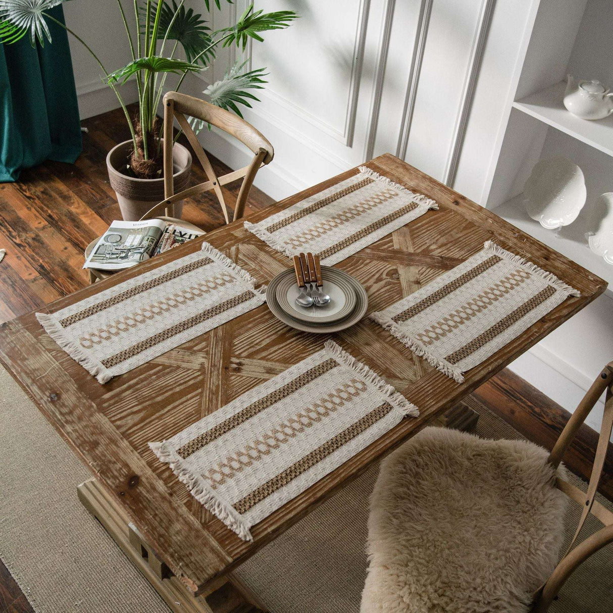 Natural Cotton Burlap Runner - Bohemian Style with Tassels - Julia M LifeStyles