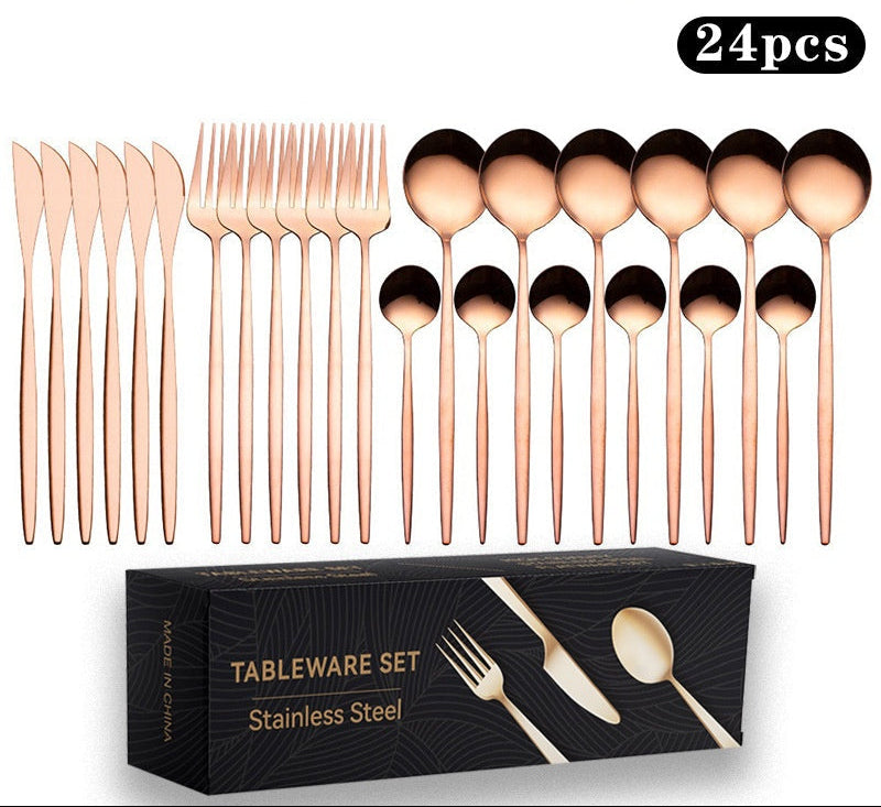 Cutlery Set Stainless Steel Knife Fork Set 24-Piece Tableware Set Golden Steak Knife Fork Spoon 6-Person Set eprolo