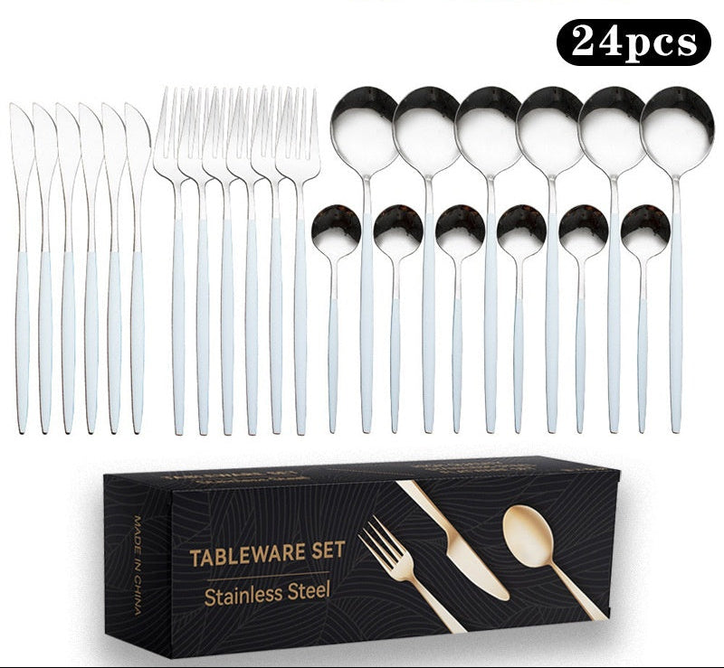 Cutlery Set Stainless Steel Knife Fork Set 24-Piece Tableware Set Golden Steak Knife Fork Spoon 6-Person Set eprolo