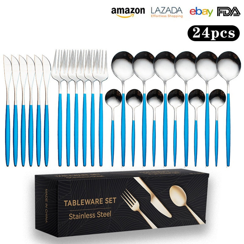 Cutlery Set Stainless Steel Knife Fork Set 24-Piece Tableware Set Golden Steak Knife Fork Spoon 6-Person Set eprolo