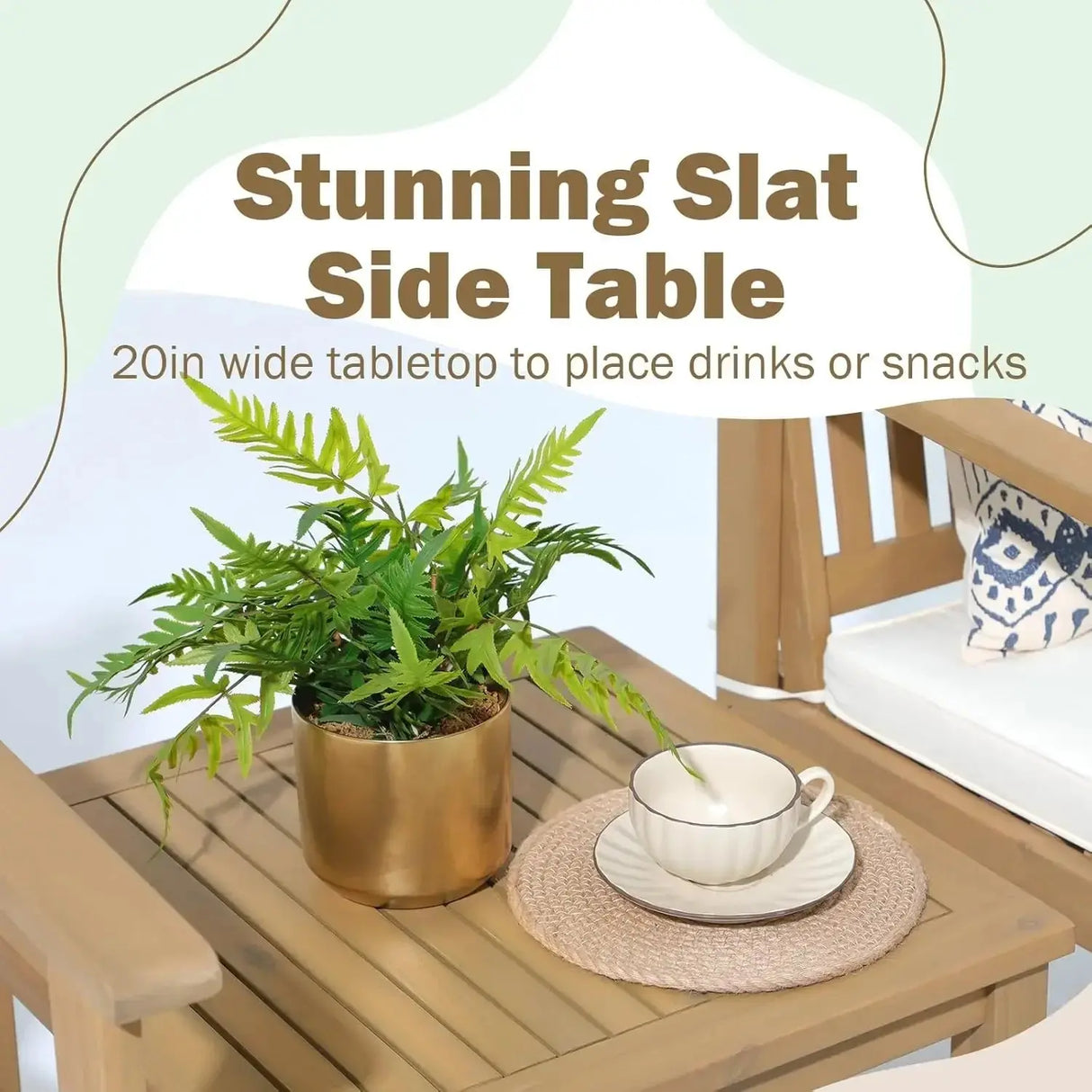 Acacia Wood 3-Piece Outdoor Bistro Set with Cream Cushions - Julia M LifeStyles