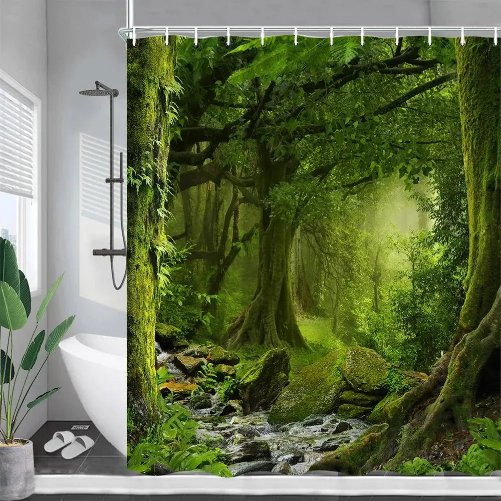 Nature Forest Landscape Shower Curtain - Eco-Friendly Rainforest Decor - Julia M LifeStyles