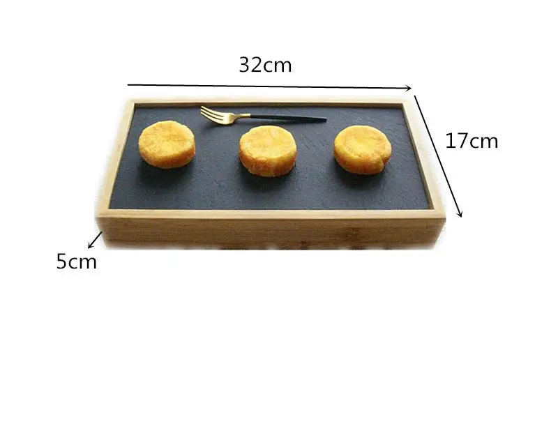 Scandinavian Creative Bamboo and Wood Slate Steak Plate Western Food Food Plate Solid Wood Black Slate Insulation Stone Tableware - Julia M LifeStyles