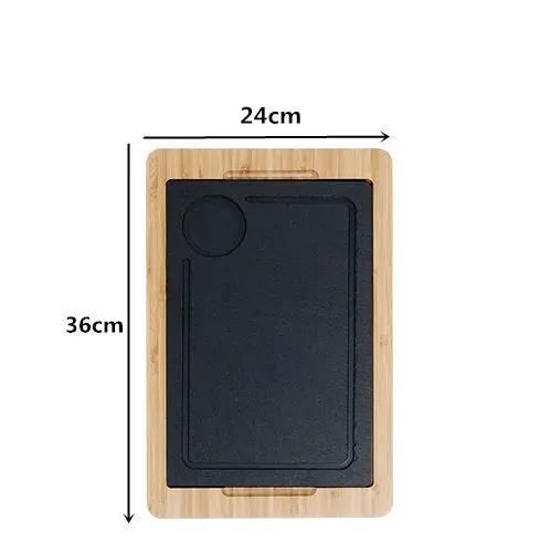 Scandinavian Creative Bamboo and Wood Slate Steak Plate Western Food Food Plate Solid Wood Black Slate Insulation Stone Tableware - Julia M LifeStyles