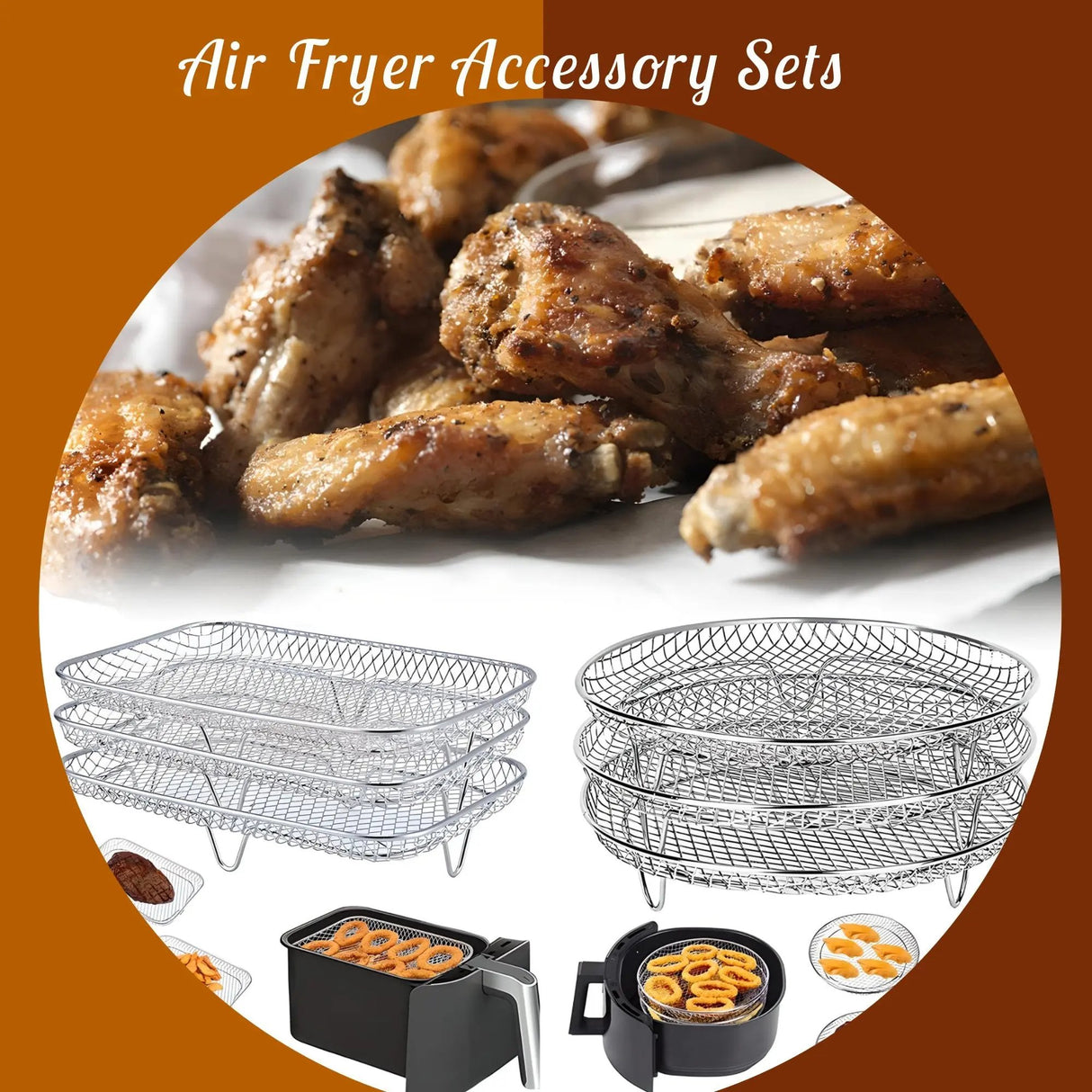 Stainless Steel Air Fryer Accessory Set with Three Stackable Racks and 10-Inch Liners - Julia M LifeStyles