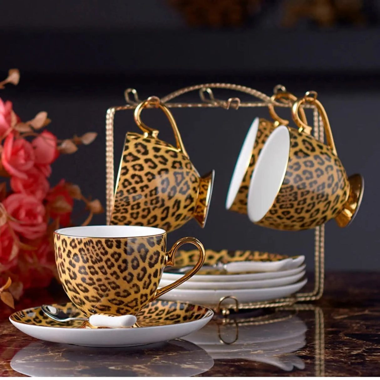 Freeson Leopard Print Luxury Bone China Coffee & Tea Set - Julia M LifeStyles