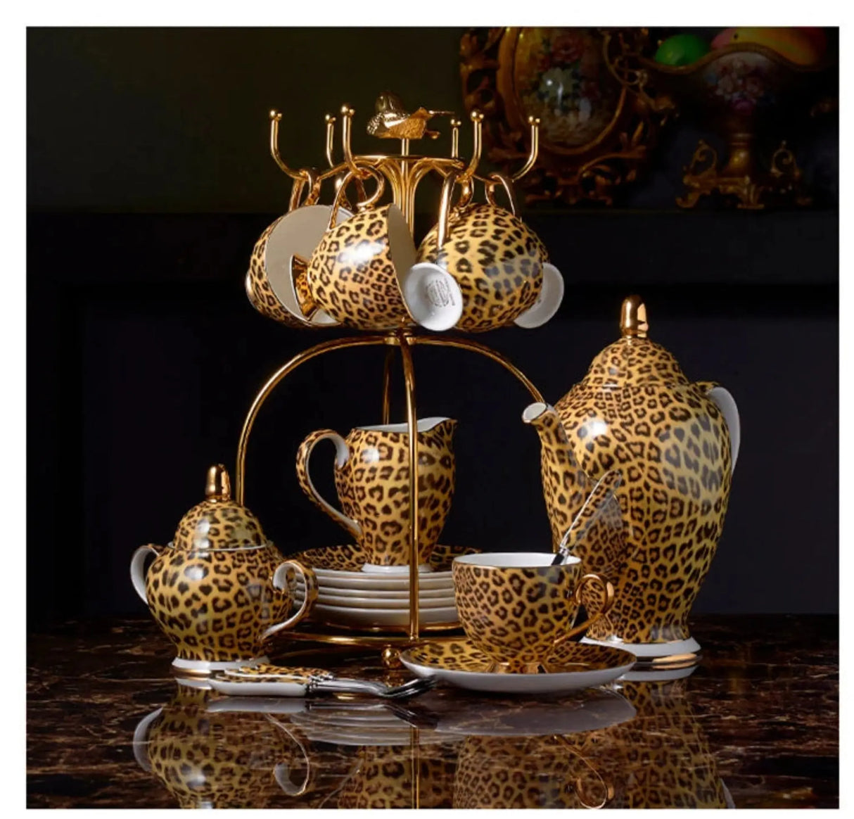 Freeson Leopard Print Luxury Bone China Coffee & Tea Set - Julia M LifeStyles