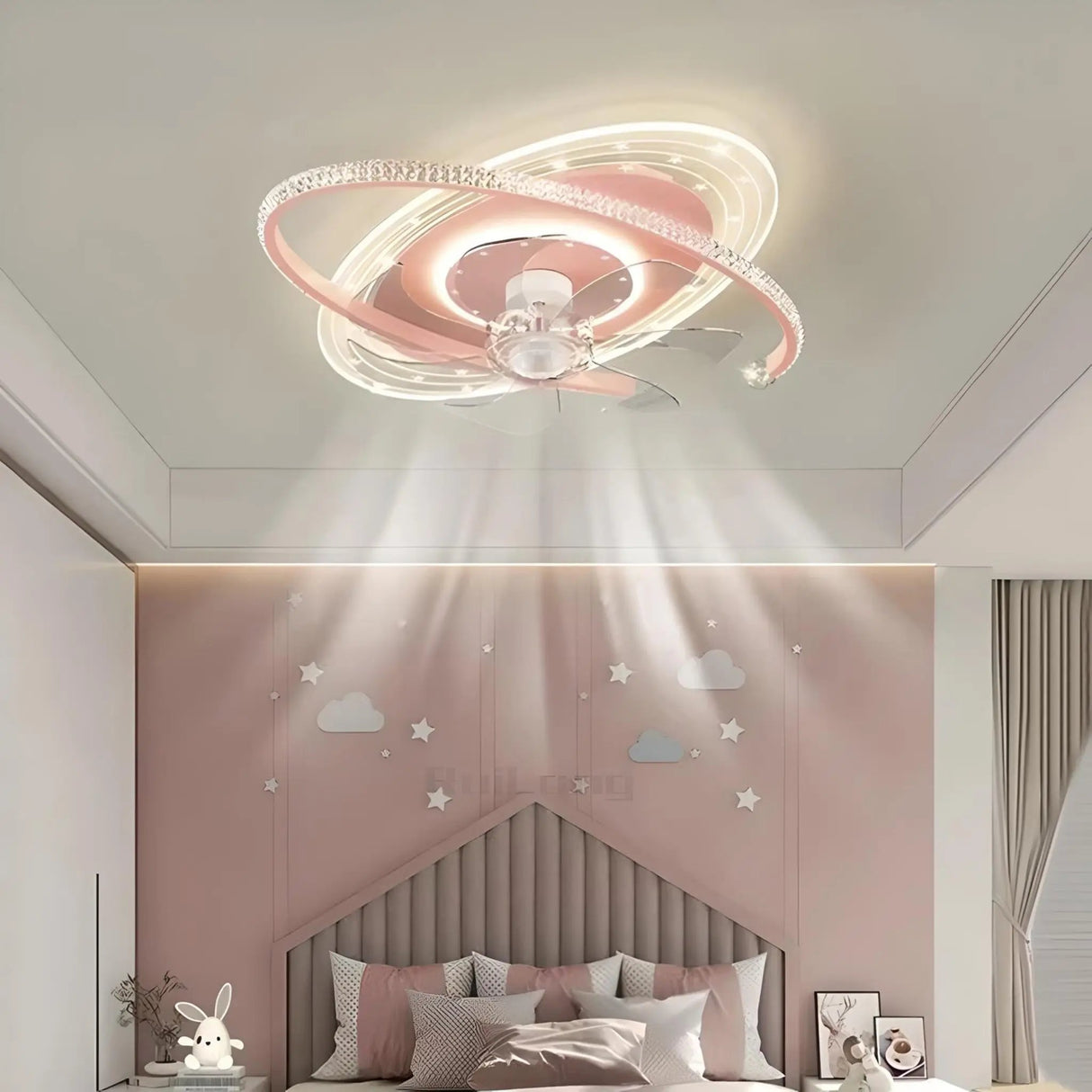 Kids Pink Ceiling Fan with Light and Starry Design for Children's Rooms - Julia M LifeStyles