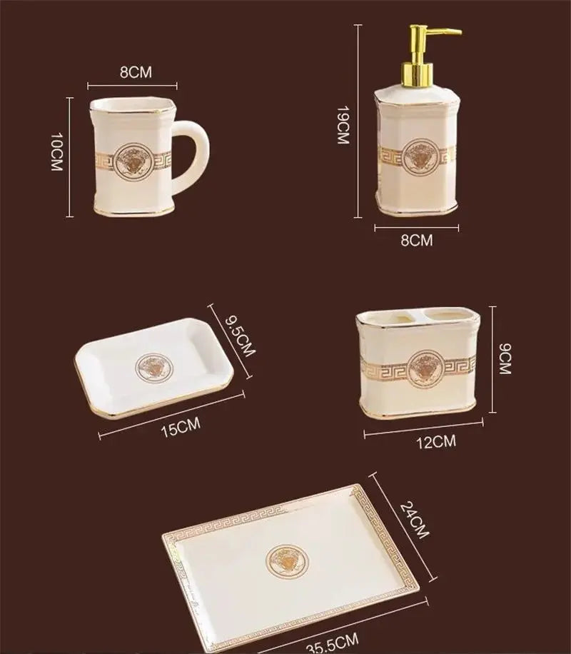 Elegant Black/White Ceramic Bathroom Set: Dispenser, Cup, Holder & More - Julia M LifeStyles