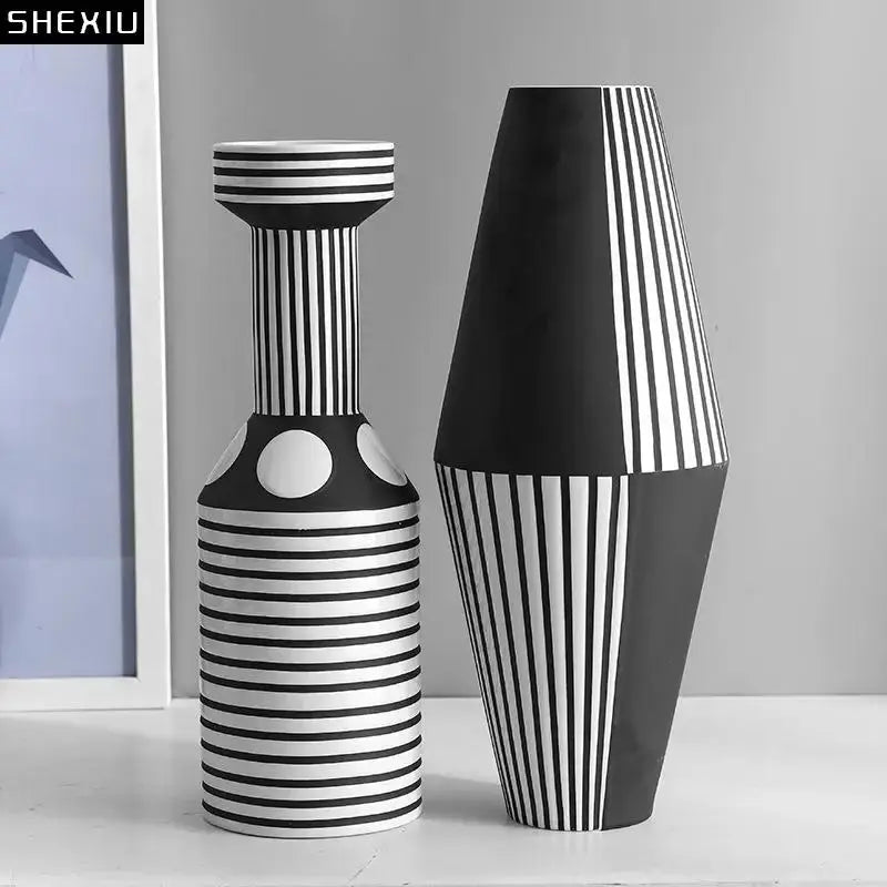 Striped Monochrome Ceramic Flower Vase - Julia M LifeStyles