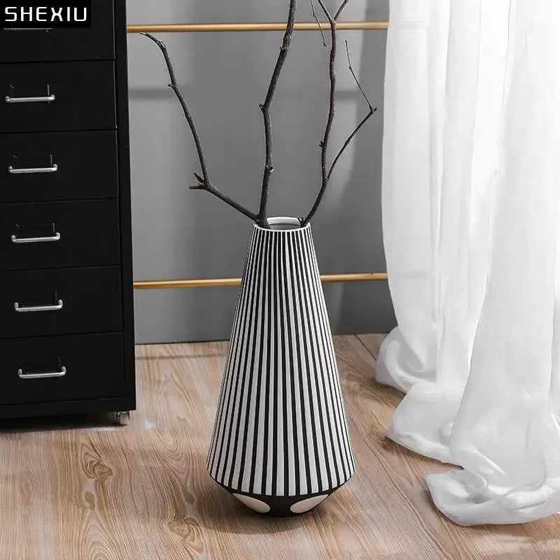 Striped Monochrome Ceramic Flower Vase - Julia M LifeStyles
