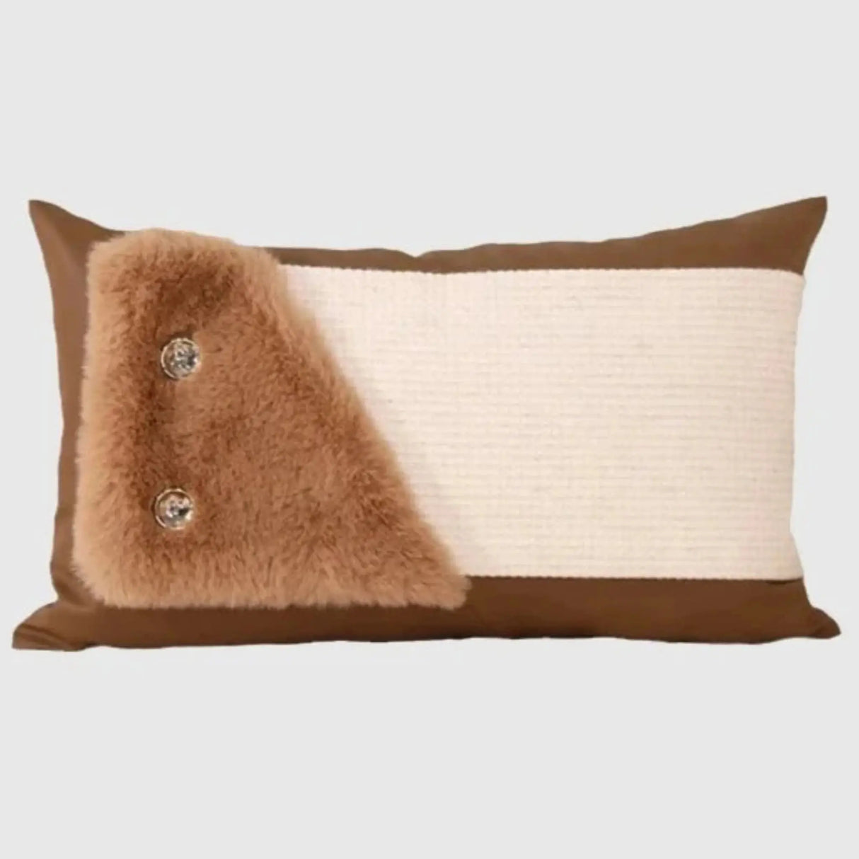 DAVINRICH Faux Snow Leopard Fur Decorative Lumbar Pillowcase Patchwork Linen Leather Accent Contrast Color Cushion Cover 30x50cm - Julia M LifeStyles