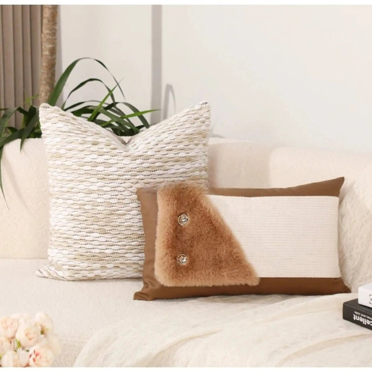 Faux Snow Leopard Fur Lumbar Pillowcase with Patchwork Design 30x50cm - Julia M LifeStyles