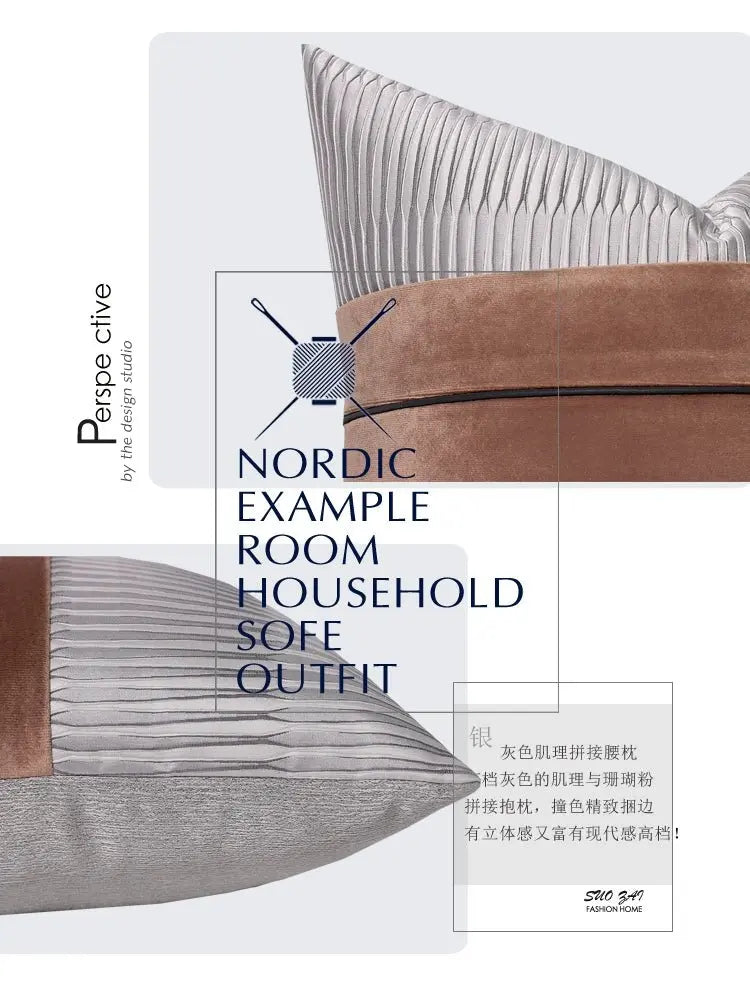 Modern Light Luxury Gray Brick Red Color Contrast Patchwork Cushion/Model House Sales Office House Couch Pillow - Julia M LifeStyles