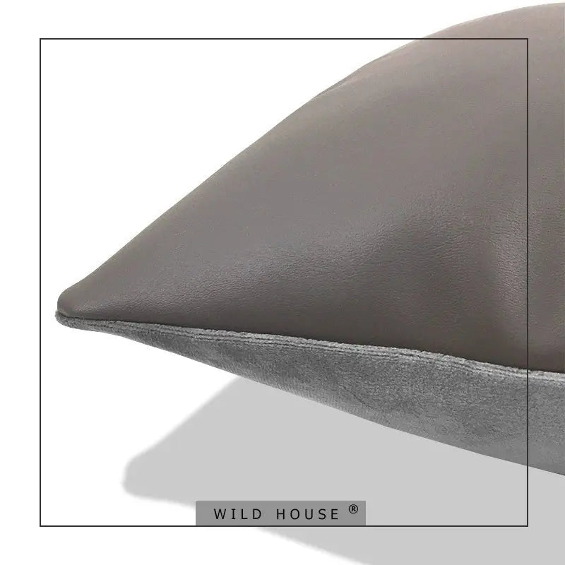 Wild House Modern Light Luxury Gray Leather Stitching Pillow Metal Buckle Decorative Cushions Sofa Cushion Sets - Julia M LifeStyles