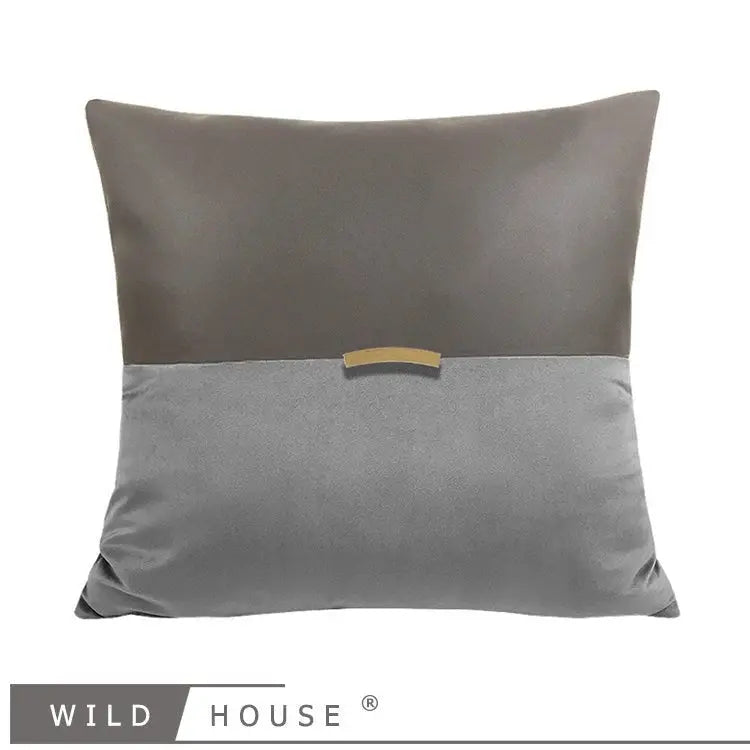 Wild House Modern Light Luxury Gray Leather Stitching Pillow Metal Buckle Decorative Cushions Sofa Cushion Sets - Julia M LifeStyles