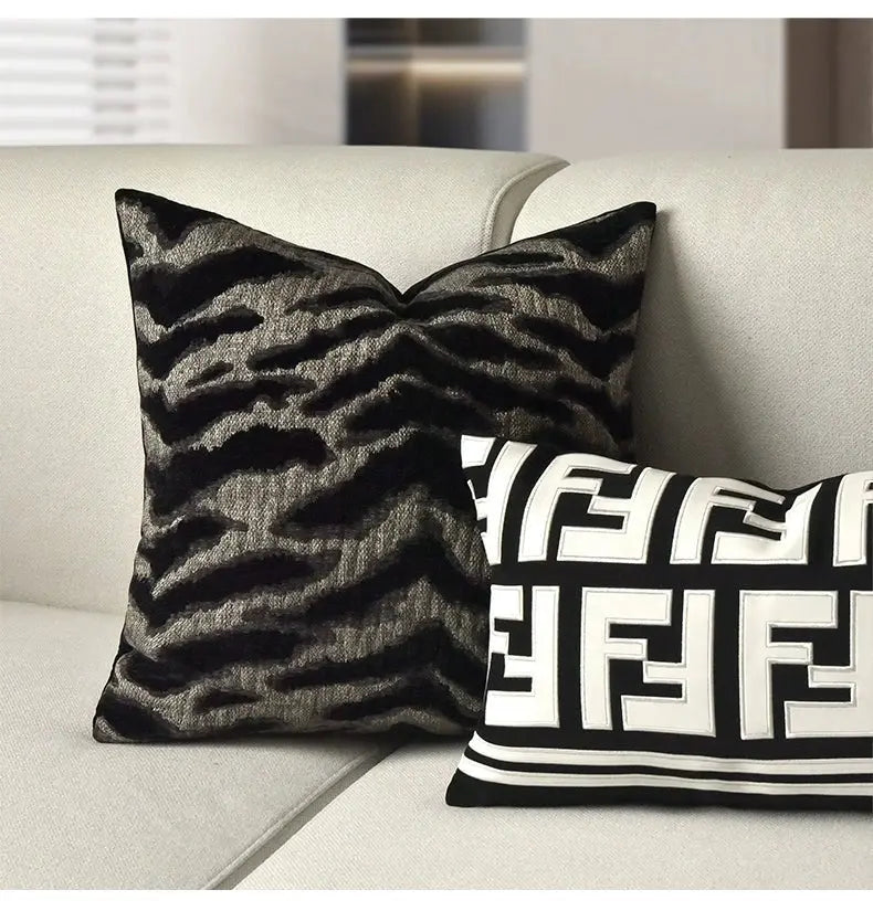 Chic Black and White Orange Accent High-End Cushion - Julia M LifeStyles