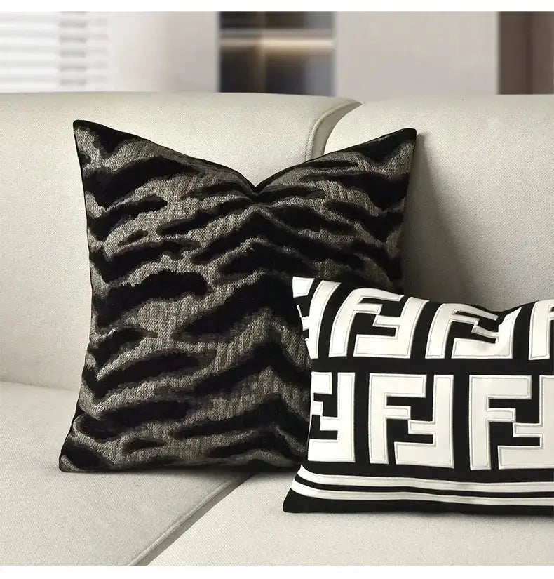 Chic Black and White Orange Accent High-End Cushion - Julia M LifeStyles