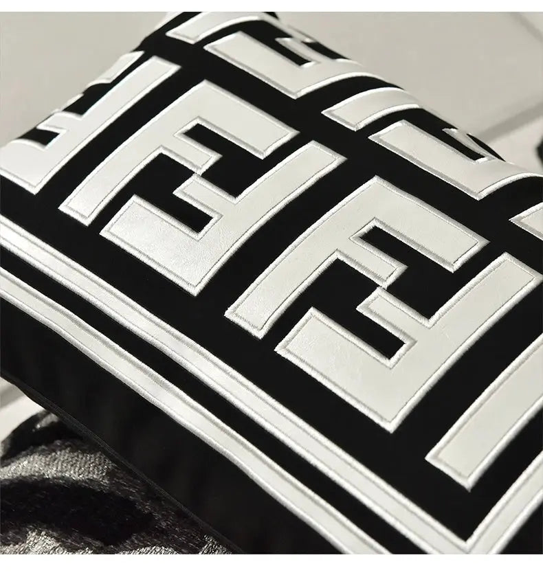 Chic Black and White Orange Accent High-End Cushion - Julia M LifeStyles