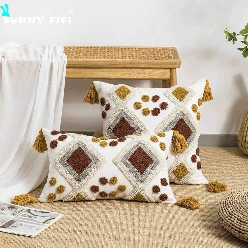 Tassel 1pc double diamond shaped plush pillowcase with waist pillowcase 30x50cm 45x45cm Bohemian style suitable for home decor - Julia M LifeStyles