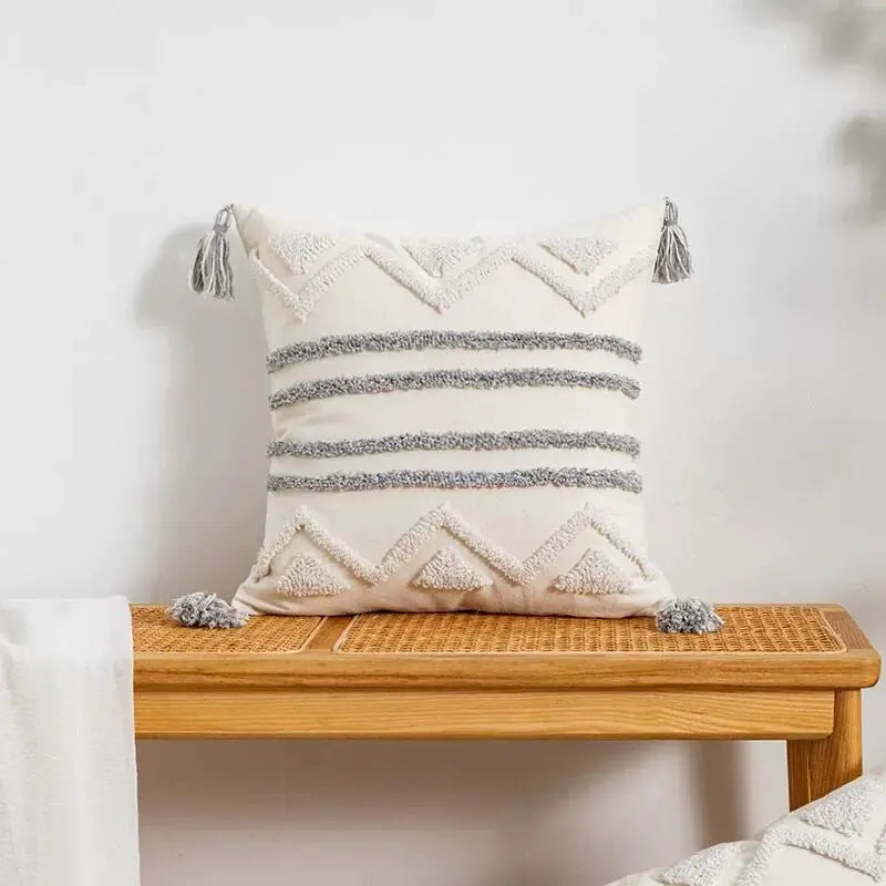 Nordic Simple Geometric Bohemian Style Gray White Tufted Pillow Sofa Cushion Lumbar Pillow Bedroom Bedside Model Room - Julia M LifeStyles