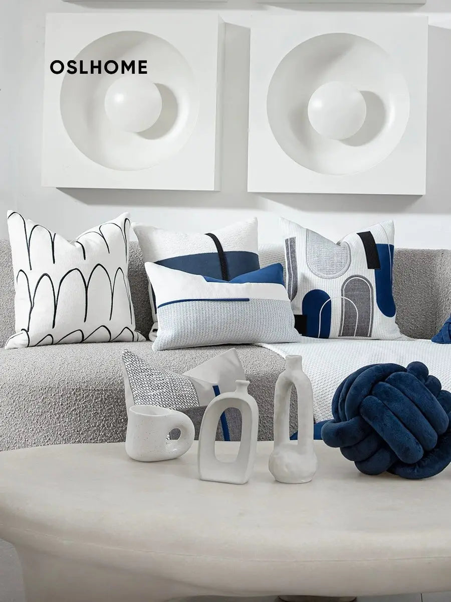 Pillow Cover Accessible Luxury Modern Minimalist Sofa Model Room Ins Lumbar Pillow Cushion B & B Designer Blue - Julia M LifeStyles