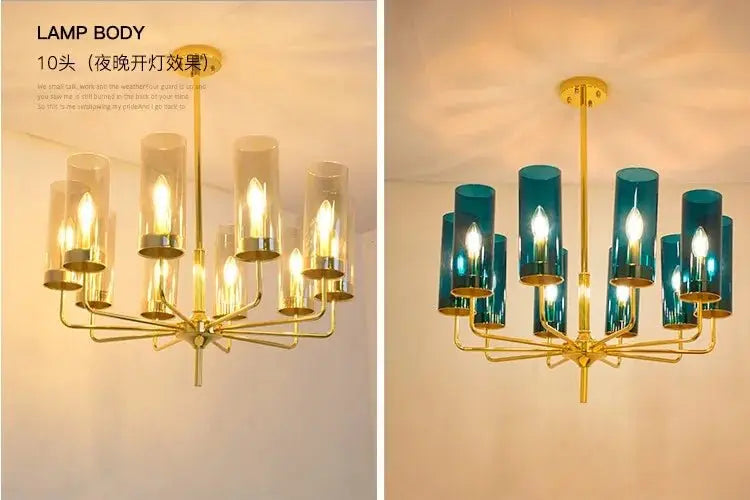 Modern Luxury Glass Chandelier with 6-15 Heads in Blue/Cognac - Julia M LifeStyles