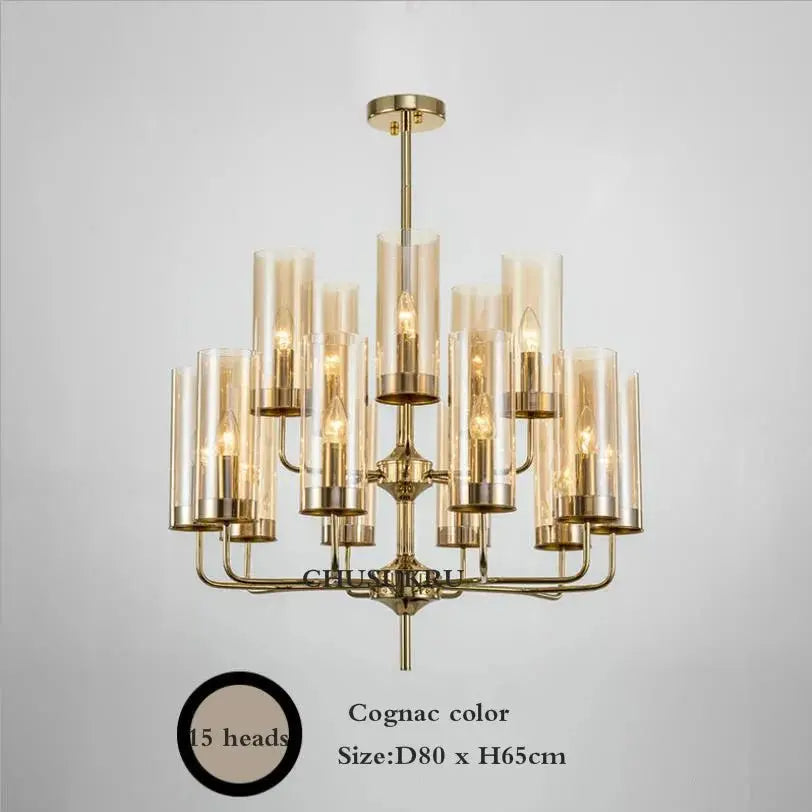 Modern Luxury Glass Chandelier with 6-15 Heads in Blue/Cognac - Julia M LifeStyles