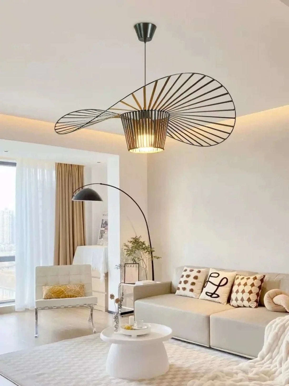 Modern French Designer Straw Hat Chandelier with LED Lighting - Julia M LifeStyles