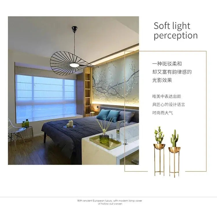 Modern French Designer Straw Hat Chandelier with LED Lighting - Julia M LifeStyles