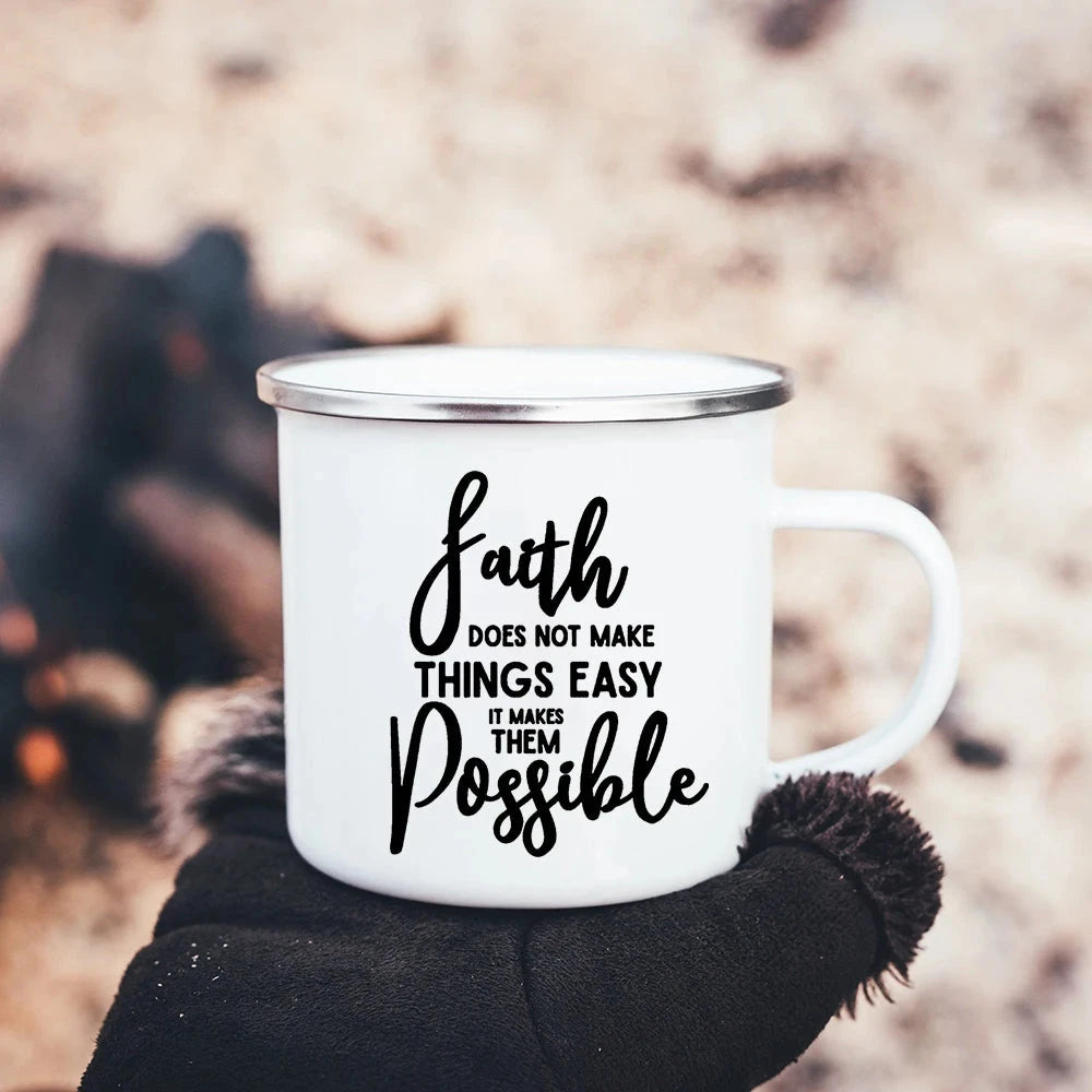 Faith Hope Love Print Christian Creative Enamel Mugs Outdoor Travel Coffee Cup Drink Dessert Milk Vintage Handle Drinkware Gift Julia M Home & Kitchen