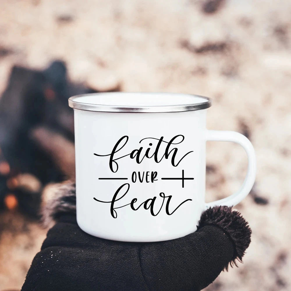 Faith Hope Love Print Christian Creative Enamel Mugs Outdoor Travel Coffee Cup Drink Dessert Milk Vintage Handle Drinkware Gift Julia M Home & Kitchen