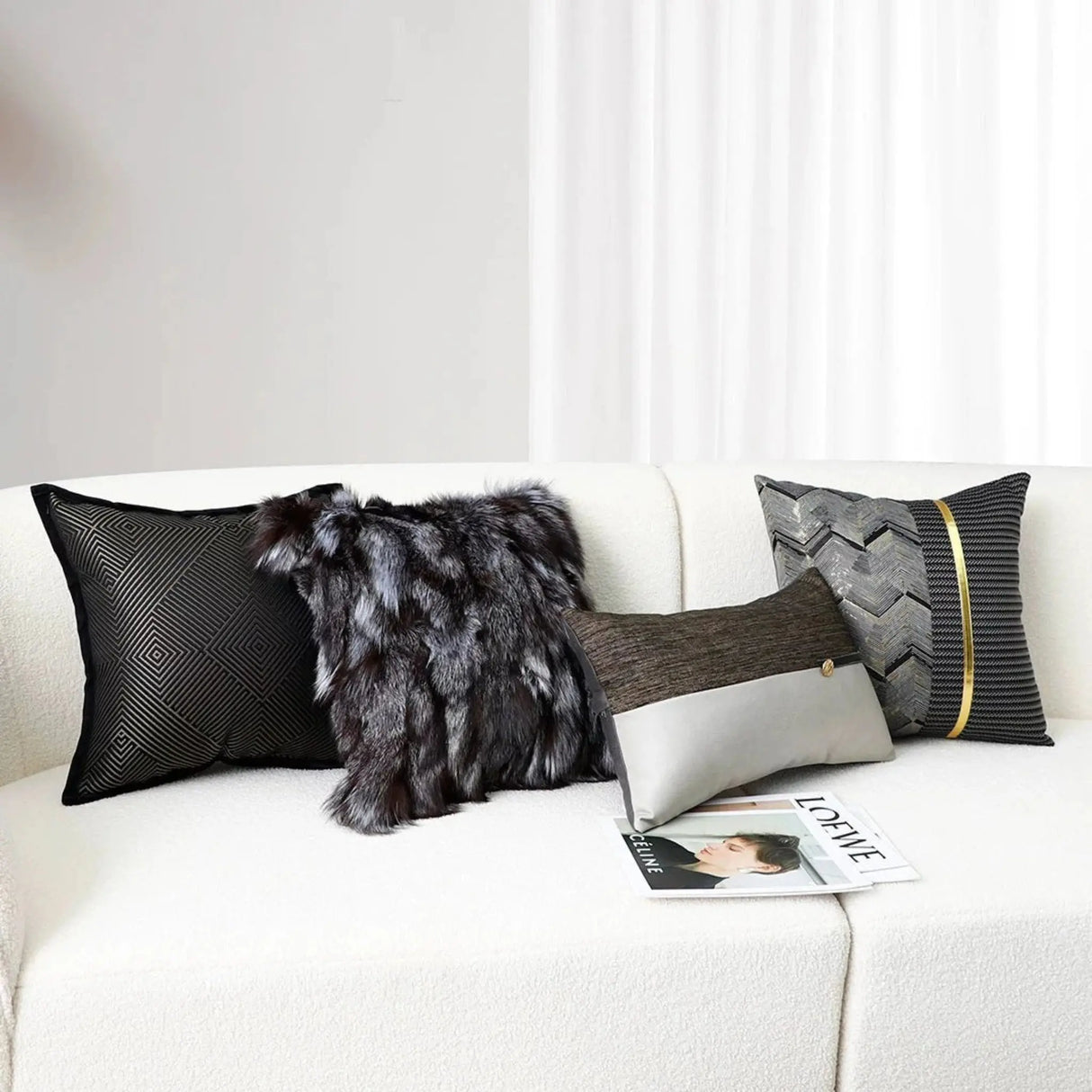 Accessible Luxury Wind Black Geometric Fox Fur Pillow Cover - Julia M LifeStyles