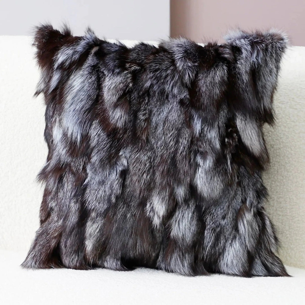 Accessible Luxury Wind Black Geometric Fox Fur Pillow Cover - Julia M LifeStyles