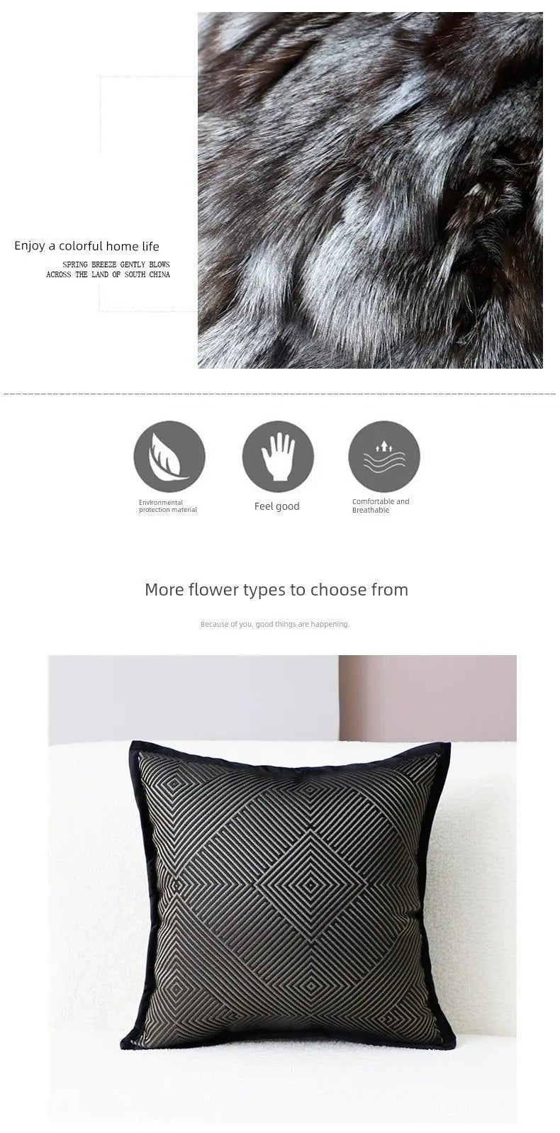 Accessible Luxury Wind Black Geometric Fox Fur Pillow Cover - Julia M LifeStyles