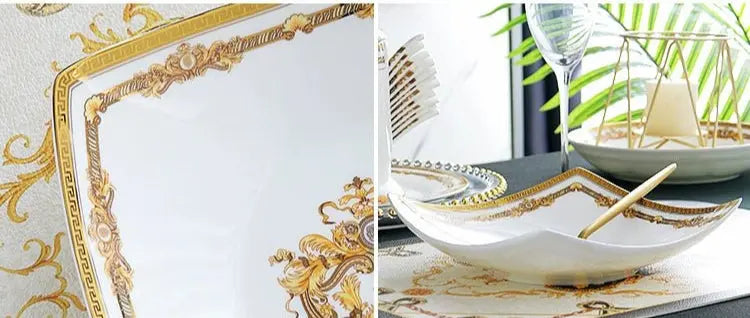 Bone China Deep Dinner Plate 10 Suit Plates 8-Inch Soup Plate For Home Salad Dish Creative Dinner Plate Square Angle Plate - Julia M LifeStyles