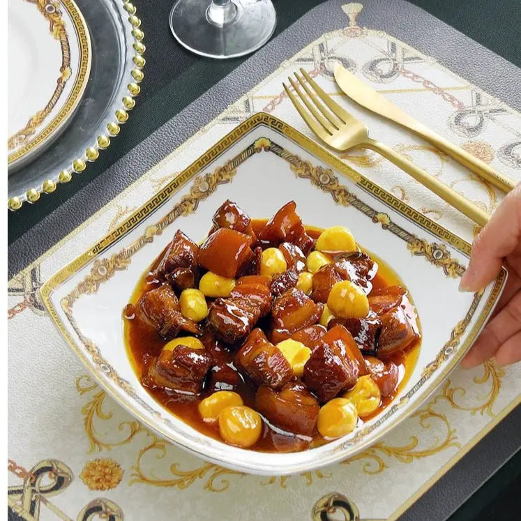 Bone China Deep Dinner Plate 10 Suit Plates 8-Inch Soup Plate For Home Salad Dish Creative Dinner Plate Square Angle Plate - Julia M LifeStyles